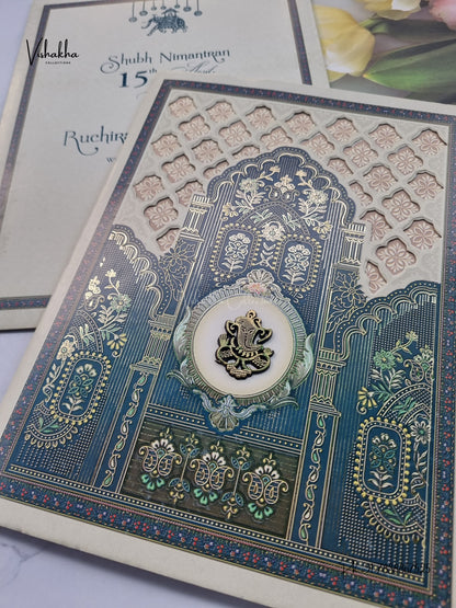 Ganesh Ji Jaali Royal Door Hindu Jain invitation Cards CR-410 – image 2