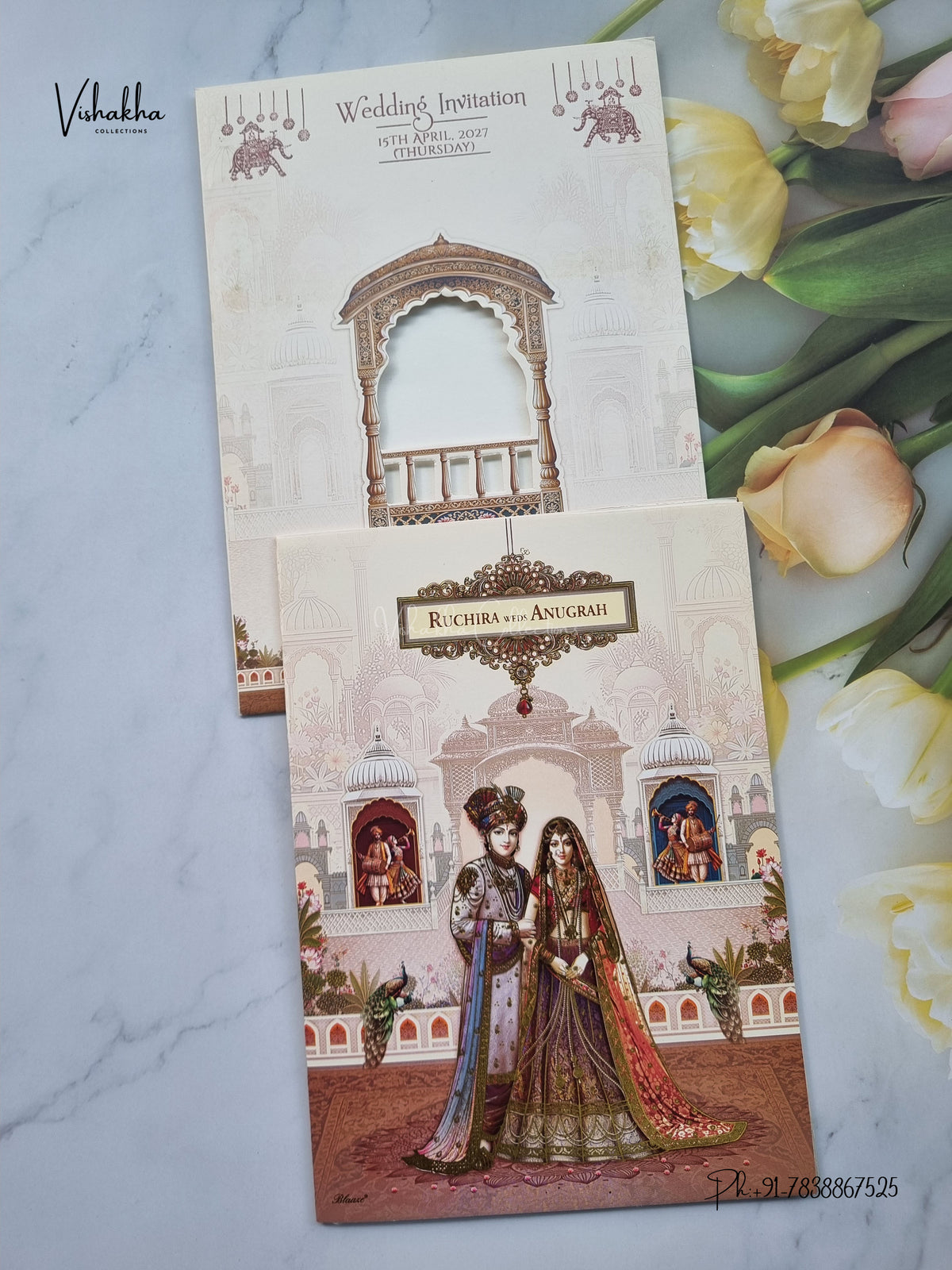 Dulah Dulhan Raj Mahal Jharokha Hindu Sikh Jain invitation Cards CR-411 – image 1