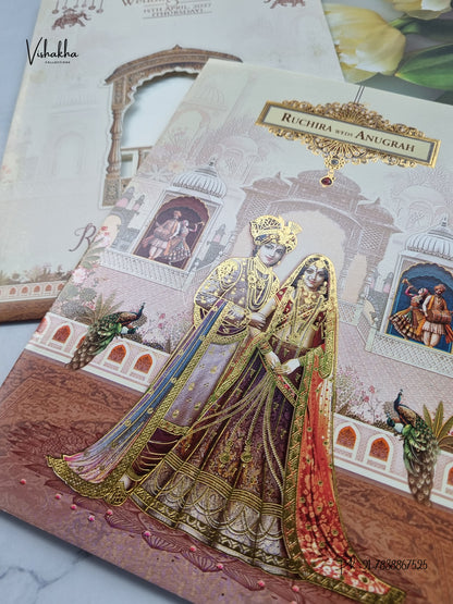 Dulah Dulhan Raj Mahal Jharokha Hindu Sikh Jain invitation Cards CR-411 – image 2