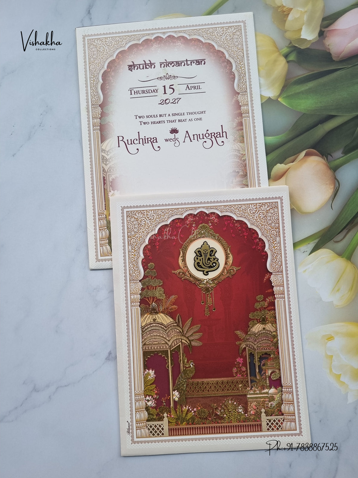 Ganesh Ji Jharokha Peacock Hindu Jain invitation Cards CR-412 – image 1