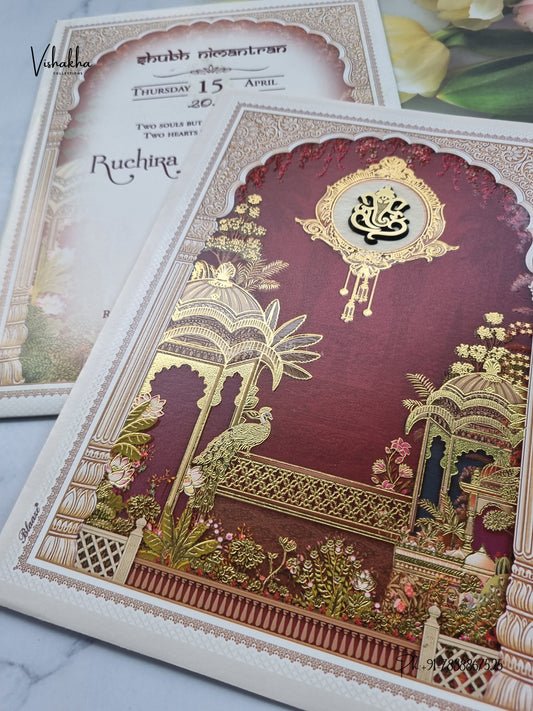 Ganesh Ji Jharokha Peacock Hindu Jain invitation Cards CR-412 – image 2