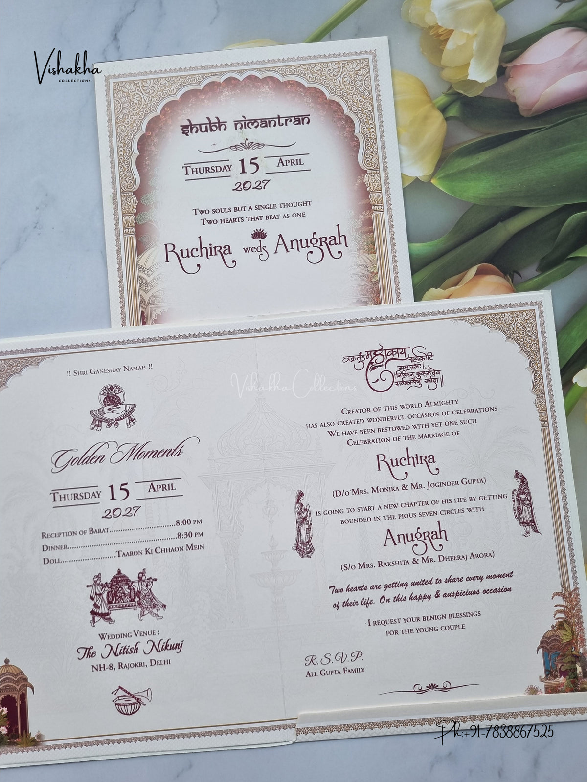 Ganesh Ji Jharokha Peacock Hindu Jain invitation Cards CR-412 – image 3