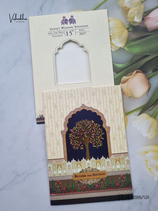 Wisdom Tree Jharokha Raj Mahal Hindu Muslim Christian Sikh Jain invitation Cards CR-414 – image 1