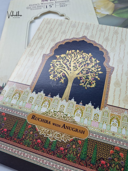 Wisdom Tree Jharokha Raj Mahal Hindu Muslim Christian Sikh Jain invitation Cards CR-414 – image 2