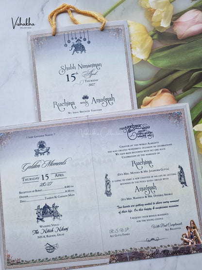 Carry Bag Ganesh Ji Dulah Dulhan Jharokha Hindu Jain invitation Cards CR-415 – image 3