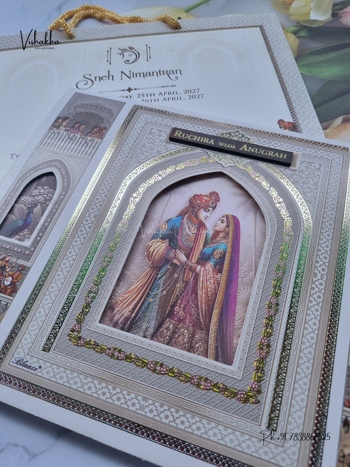 Carry Bag Dulah Dulhan Jharokha Peacock Hindu Sikh Jain invitation Cards CR-417 – image 2