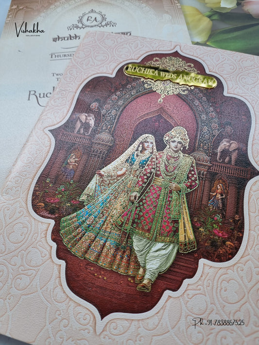 Acrylic Dulah Dulhan Raj Mahal Hathi Hindu Sikh Jain invitation Cards CR-420 – image 2