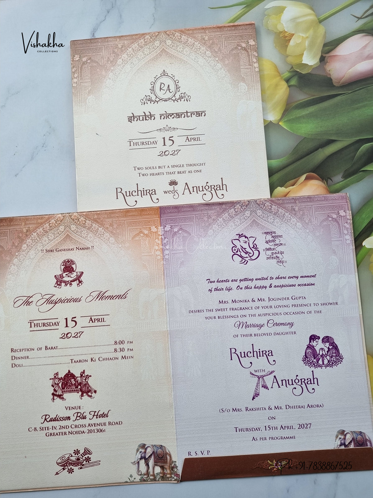 Acrylic Dulah Dulhan Raj Mahal Hathi Hindu Sikh Jain invitation Cards CR-420 – image 3