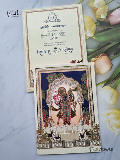 Shree Nath Ji Jaali Lotus Hindu Jain invitation Cards CR-422 – image 1
