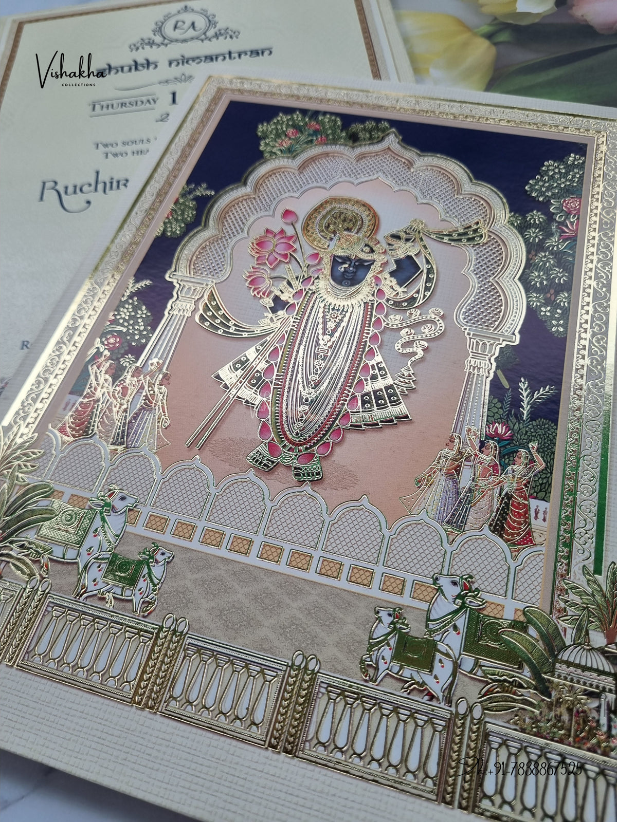 Shree Nath Ji Jaali Lotus Hindu Jain invitation Cards CR-422 – image 2