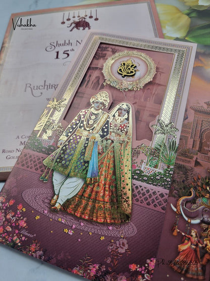 Ganesh Ji Dulah Dulhan Raj Mahal Hindu Jain invitation Cards CR-424 – image 2