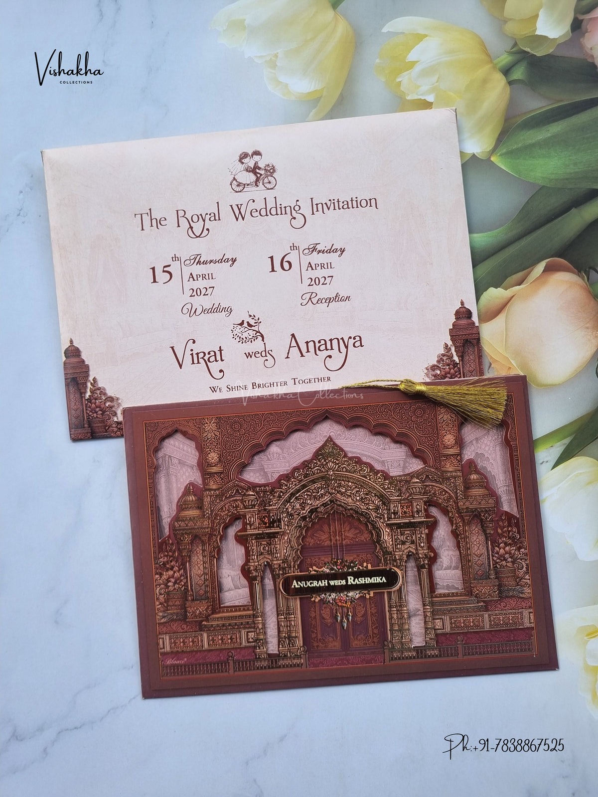 Royal Door Jharokha Raj Mahal Hindu Muslim Christian Sikh Jain invitation Cards CR-427 – image 1
