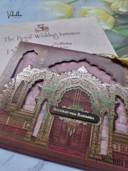 Royal Door Jharokha Raj Mahal Hindu Muslim Christian Sikh Jain invitation Cards CR-427 – image 2