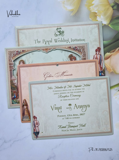 Ganesh Ji Dulah Dulhan Raj Mahal Hindu Jain invitation Cards CR-428 – image 3