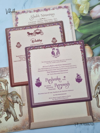 Acrylic Double Door Ganesh Ji Flower Raj Mahal Hindu Jain invitation Cards CR-430 – image 3