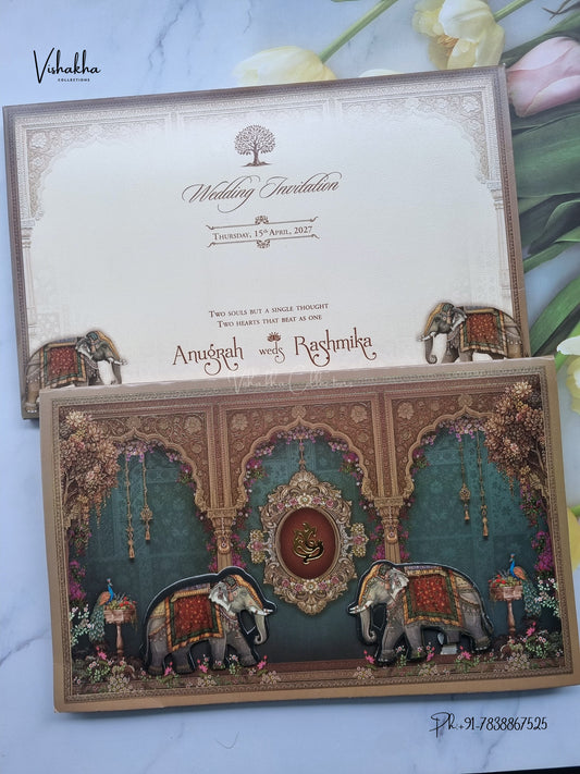 Ganesh Ji Hathi Jharokha Hindu Jain invitation Cards CR-433 – image 1