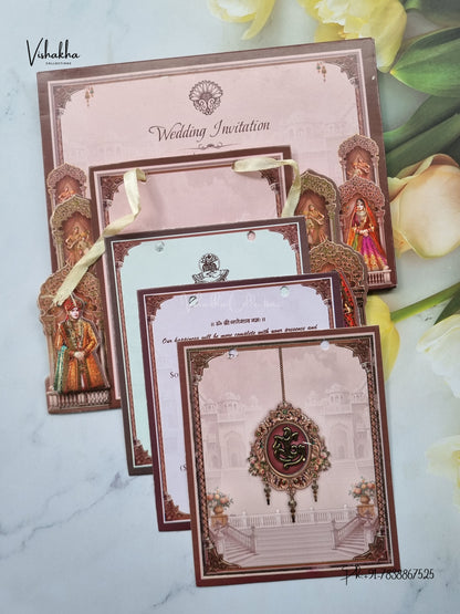 Ribbon Ganesh Ji Dulah Dulhan Jharokha Hindu Jain invitation Cards CR-436 – image 3