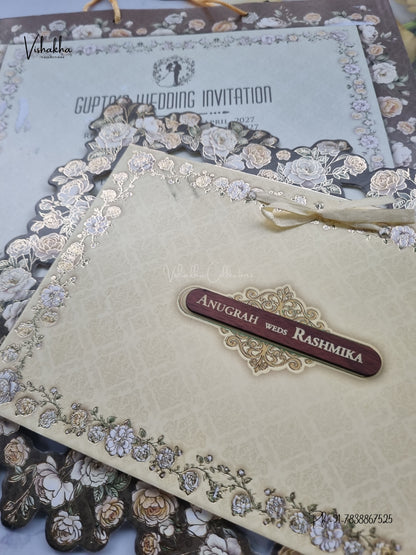 Carry Bag Ribbon Rose Flower Hindu Muslim Christian Sikh Jain invitation Cards CR-442 – image 2