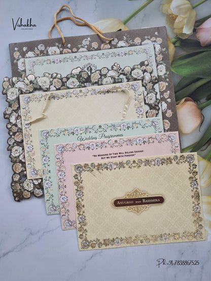 Carry Bag Ribbon Rose Flower Hindu Muslim Christian Sikh Jain invitation Cards CR-442 – image 3