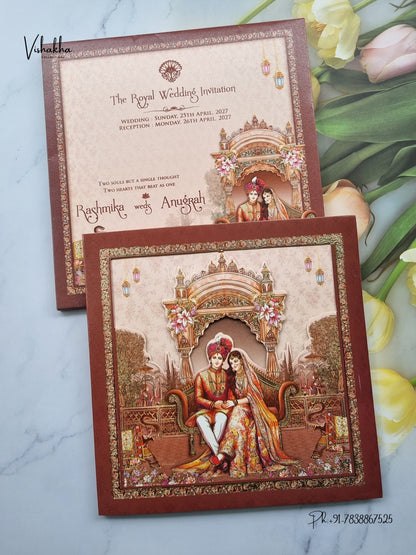 Dulah Dulhan Jharokha Hathi Hindu Sikh Jain invitation Cards CR-443 – image 1