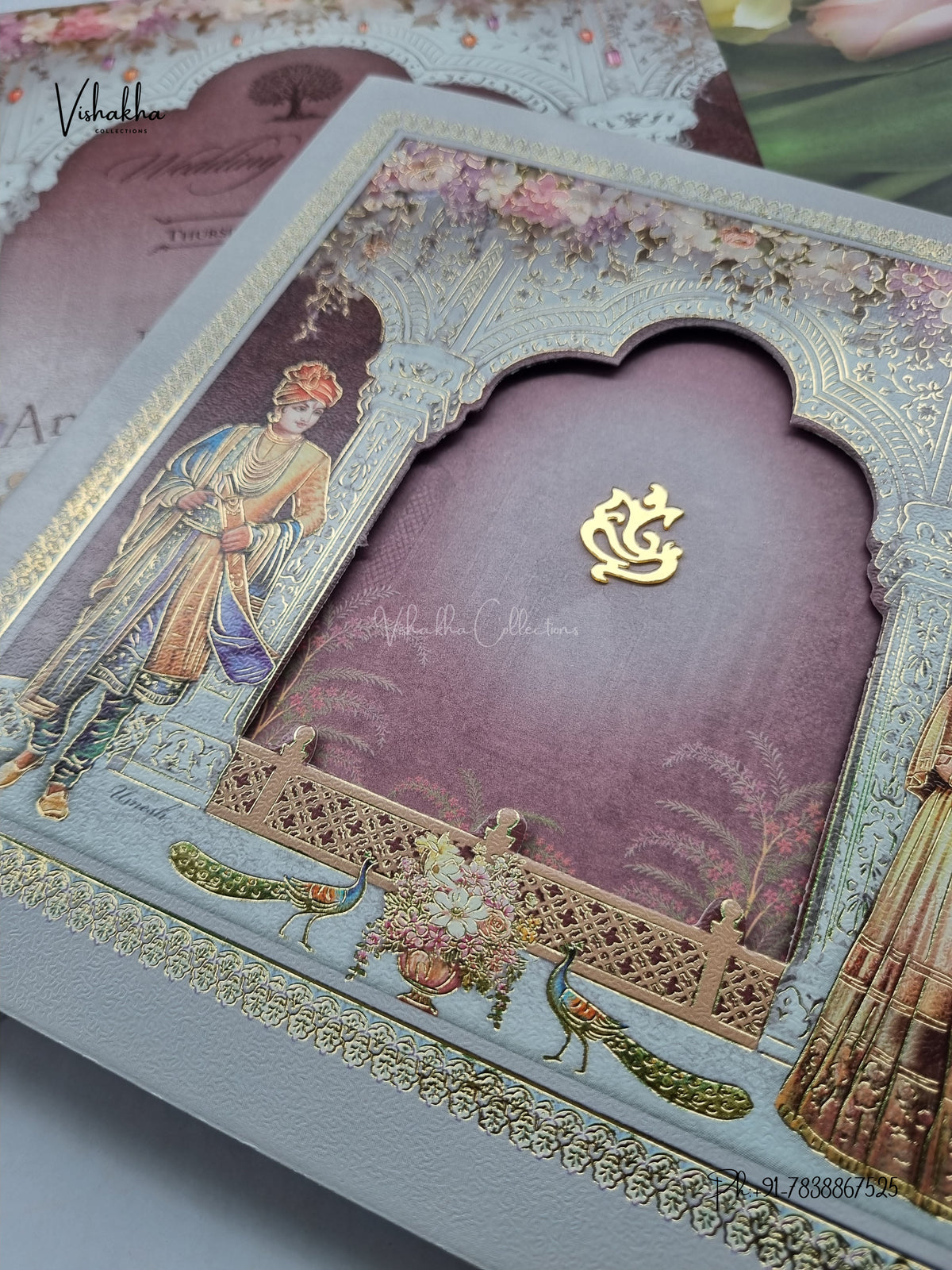 Acrylic Ganesh Ji Dulah Dulhan Jharokha Hindu Jain invitation Cards CR-444 – image 2