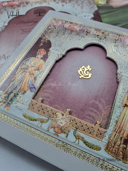 Acrylic Ganesh Ji Dulah Dulhan Jharokha Hindu Jain invitation Cards CR-444 – image 2