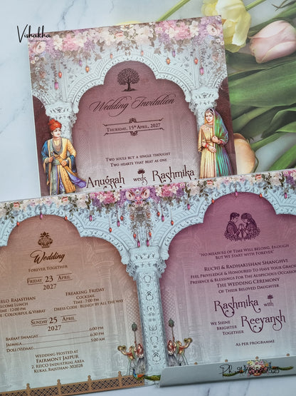 Acrylic Ganesh Ji Dulah Dulhan Jharokha Hindu Jain invitation Cards CR-444 – image 3