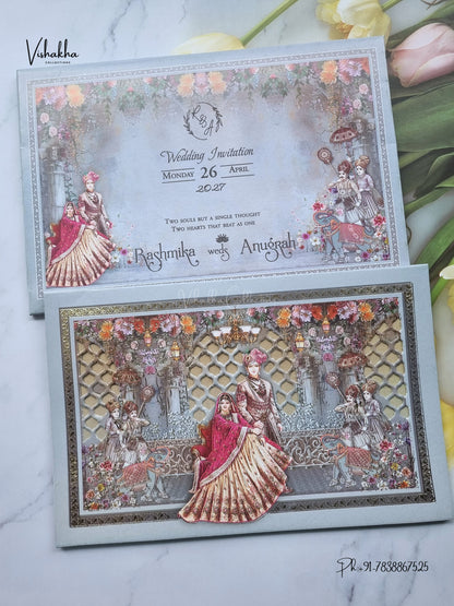 Laser Cut Dulah Dulhan Barat Jaali Hindu Sikh Jain invitation Cards CR-447 – image 1
