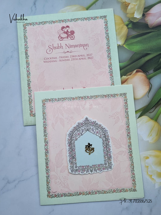 Ganesh Ji Jharokha Flower Hindu Jain invitation Cards CR-448 – image 1