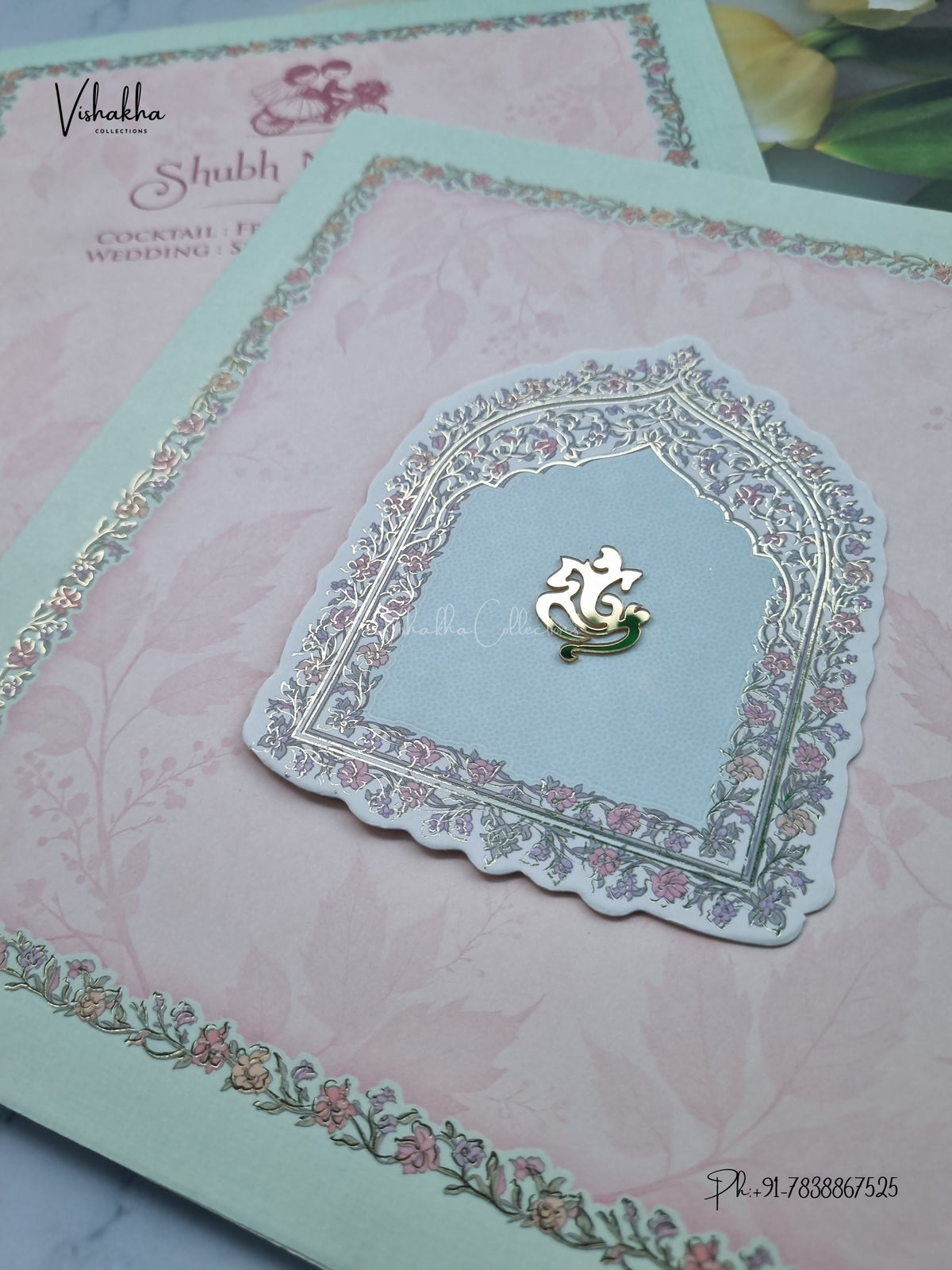 Ganesh Ji Jharokha Flower Hindu Jain invitation Cards CR-448 – image 2