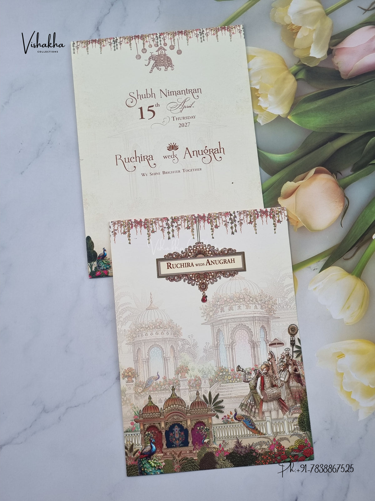 Barat Dulah Dulhan Peacock Hindu Sikh Jain invitation Cards CR-451-1 – image 1