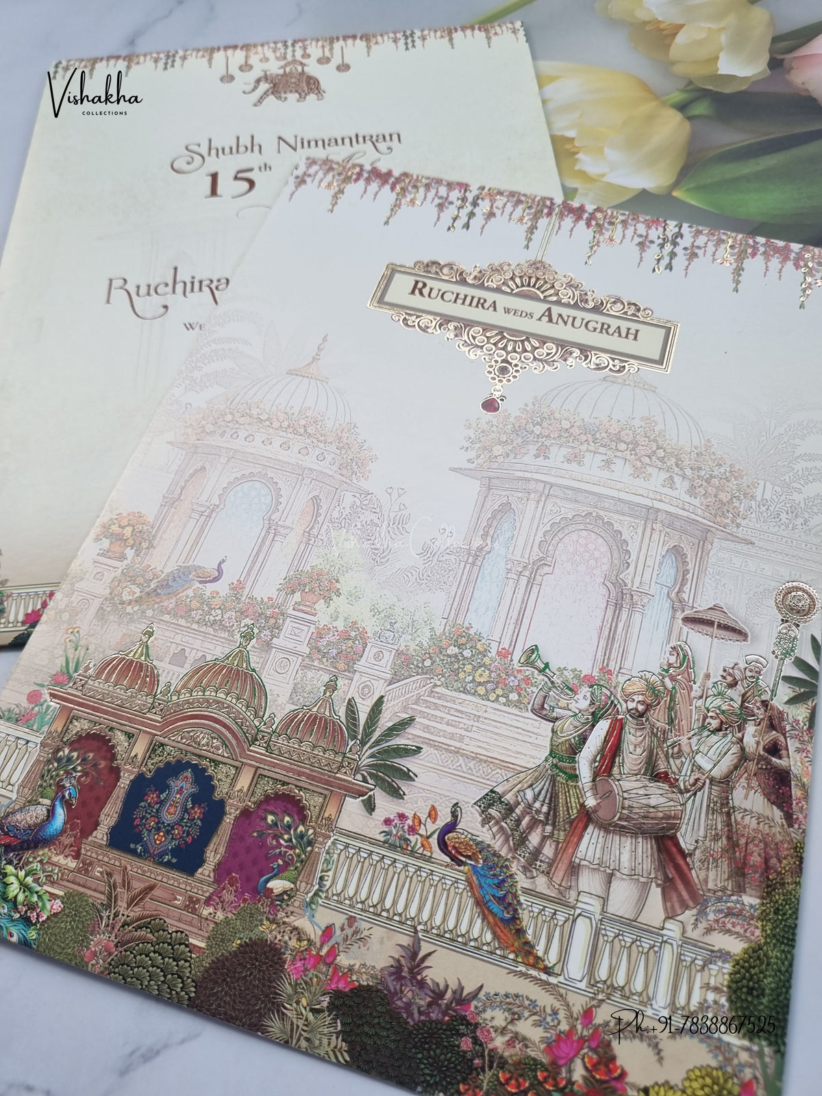 Barat Dulah Dulhan Peacock Hindu Sikh Jain invitation Cards CR-451-1 – image 2