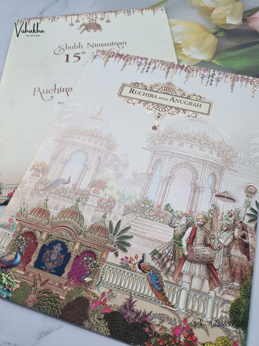 Barat Dulah Dulhan Peacock Hindu Sikh Jain invitation Cards CR-451-1 – image 2
