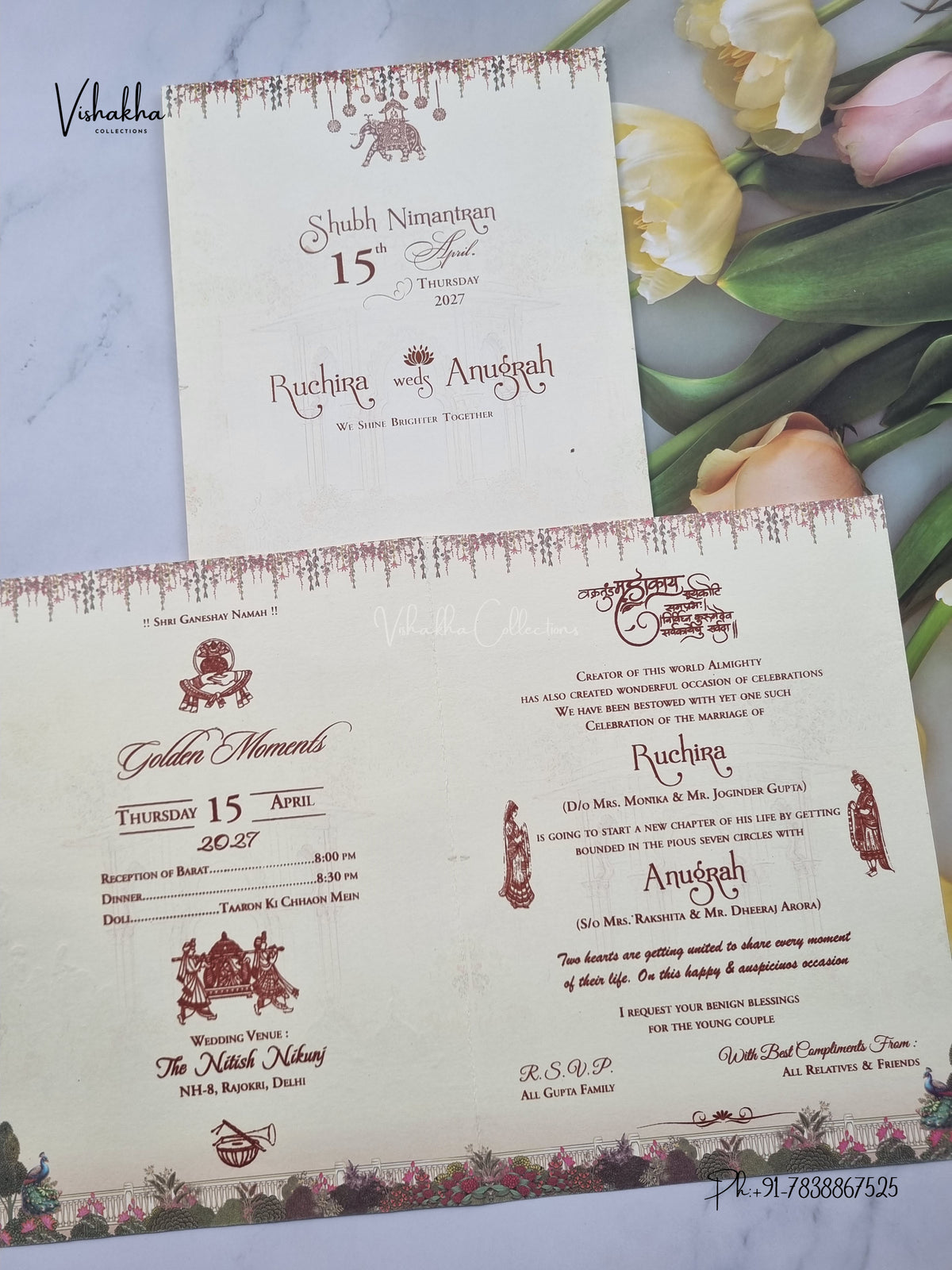 Barat Dulah Dulhan Peacock Hindu Sikh Jain invitation Cards CR-451-1 – image 3