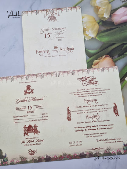 Barat Dulah Dulhan Peacock Hindu Sikh Jain invitation Cards CR-451-1 – image 3