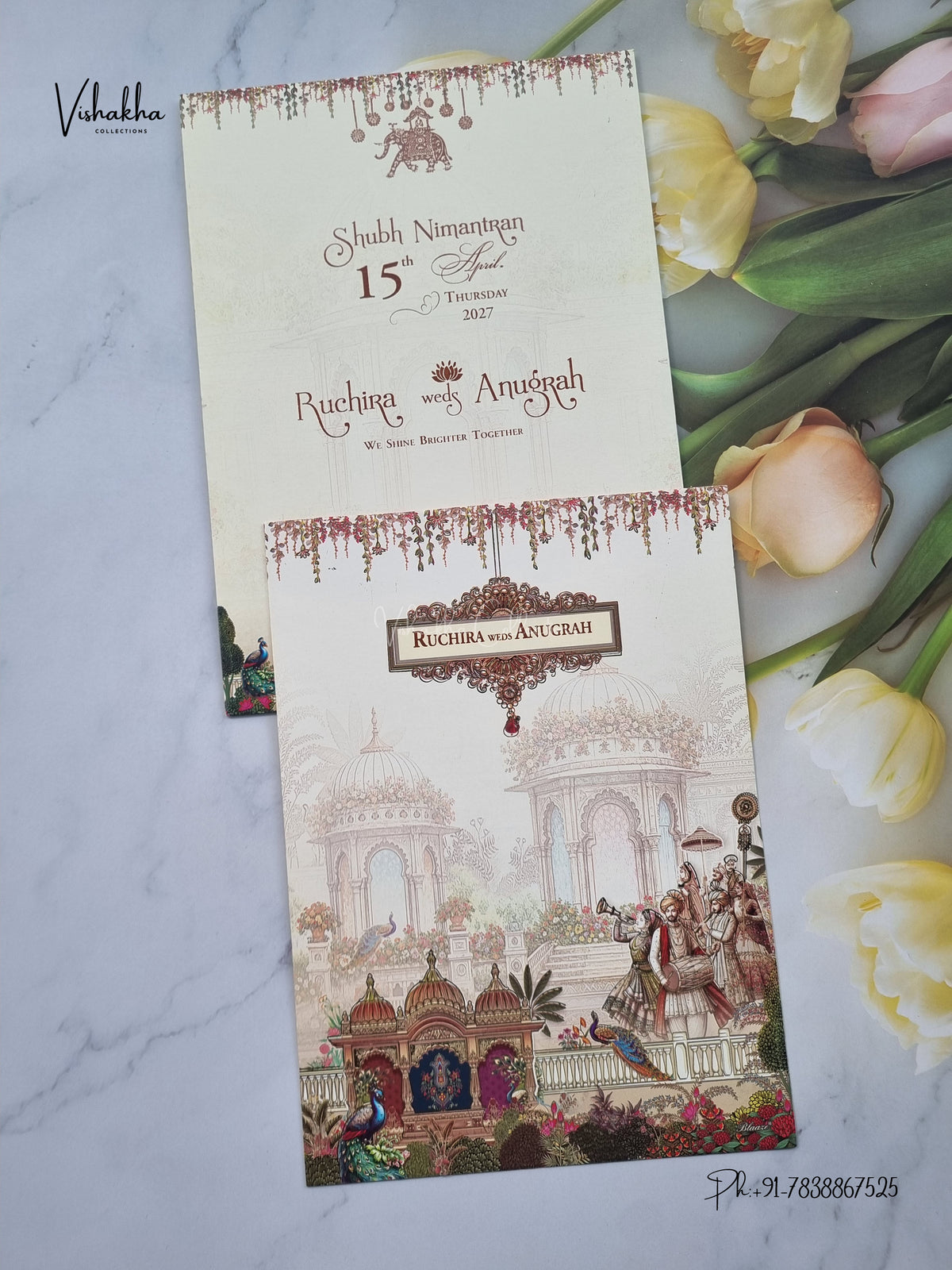 Barat Dulah Dulhan Peacock Hindu Sikh Jain invitation Cards CR-451 – image 1