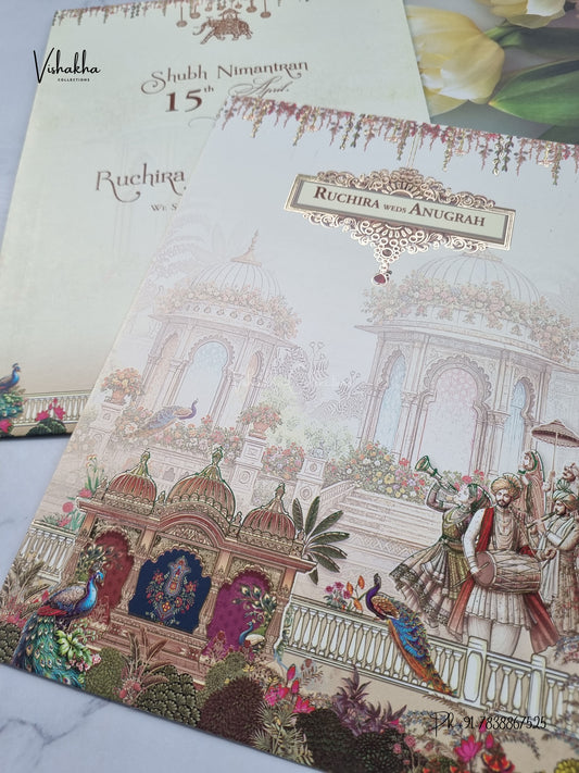 Barat Dulah Dulhan Peacock Hindu Sikh Jain invitation Cards CR-451 – image 2