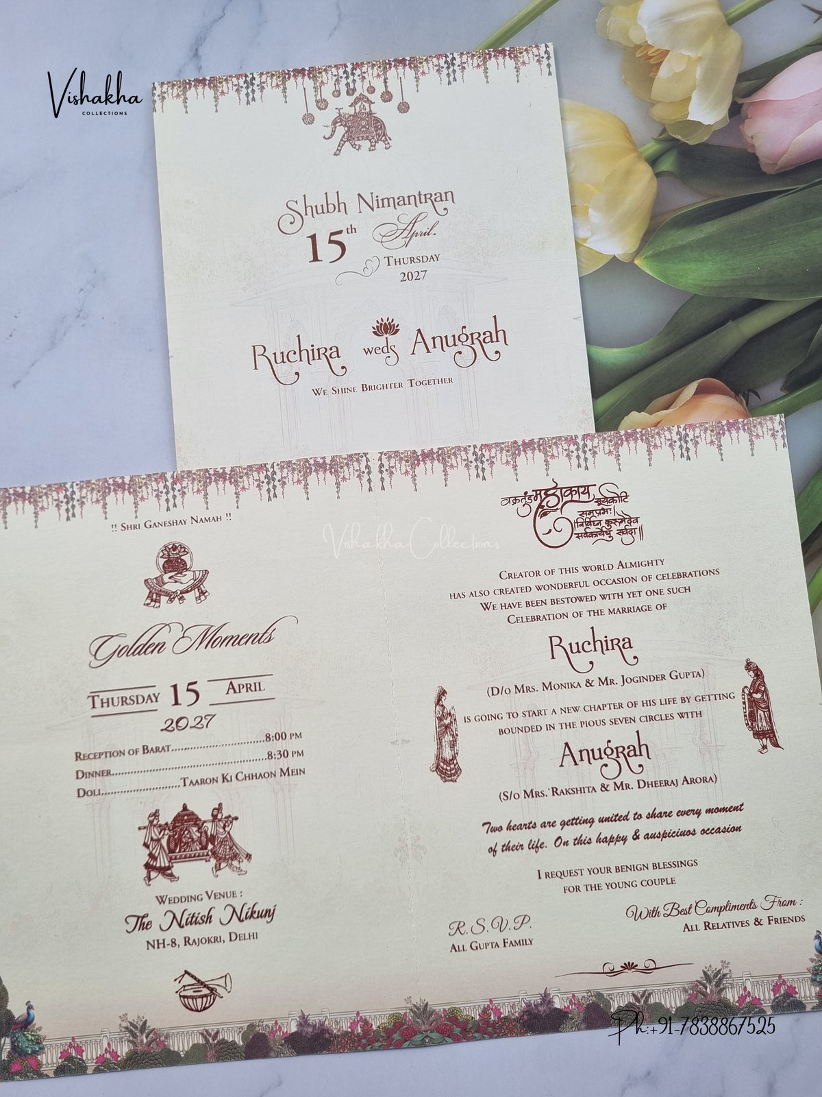 Barat Dulah Dulhan Peacock Hindu Sikh Jain invitation Cards CR-451 – image 3
