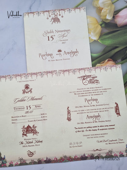 Barat Dulah Dulhan Peacock Hindu Sikh Jain invitation Cards CR-451 – image 3