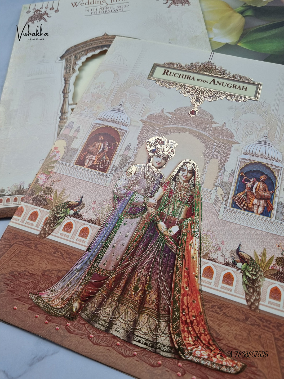 Dulah Dulhan Jharokha Raj Mahal Hindu Sikh Jain invitation Cards CR-453 – image 2