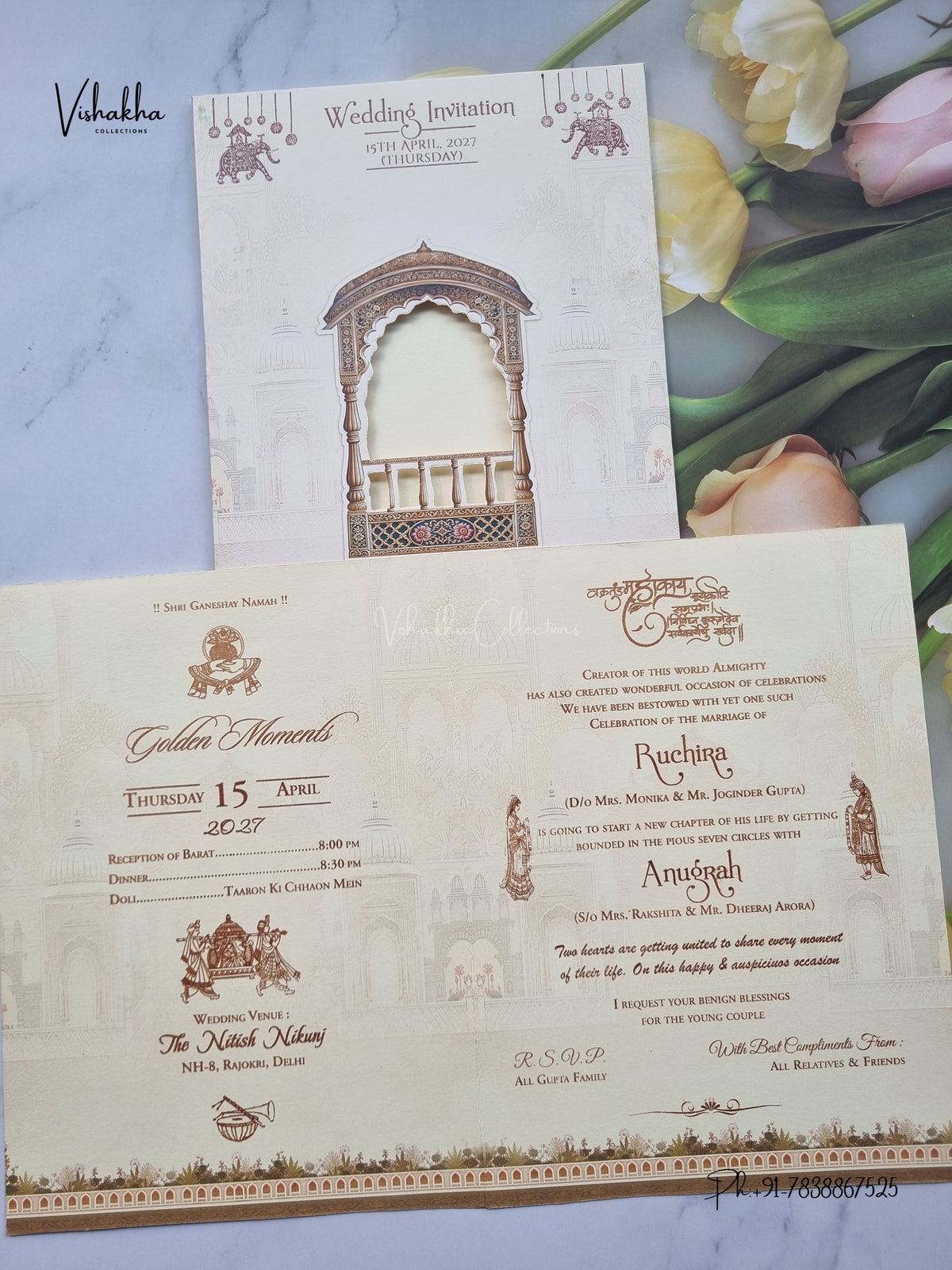 Dulah Dulhan Jharokha Raj Mahal Hindu Sikh Jain invitation Cards CR-453 – image 3