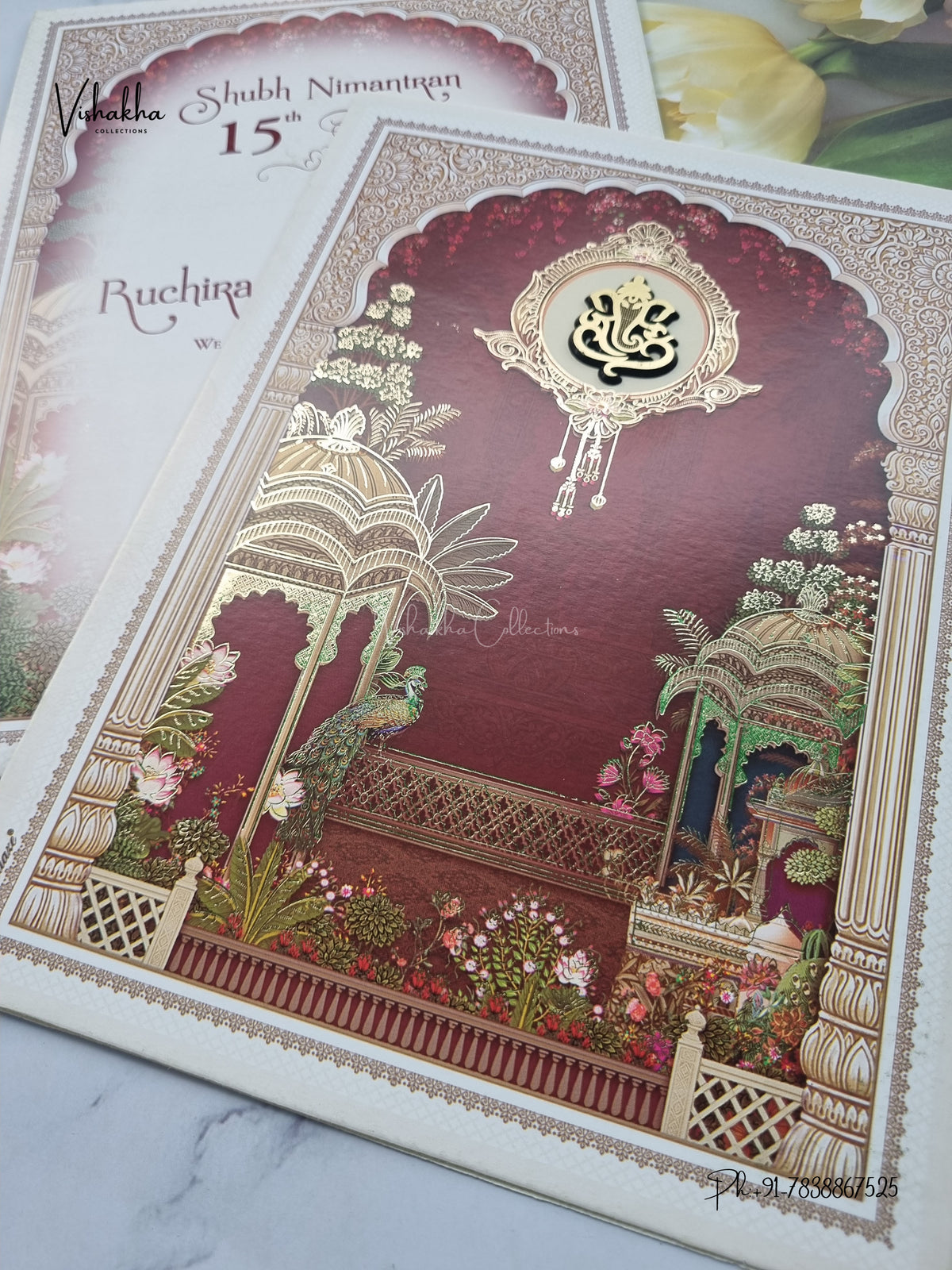 Ganesh Ji Jharokha Peacock Hindu Jain invitation Cards CR-454 – image 2