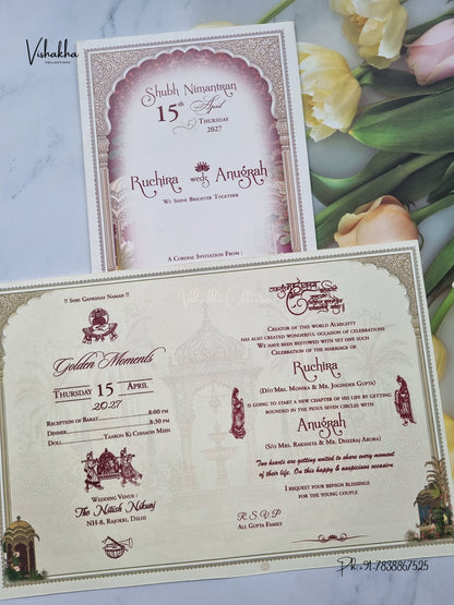 Ganesh Ji Jharokha Peacock Hindu Jain invitation Cards CR-454 – image 3