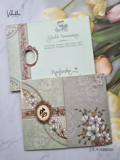 Acrylic Ganesh Ji Flower Hindu Jain invitation Cards CR-456 – image 1