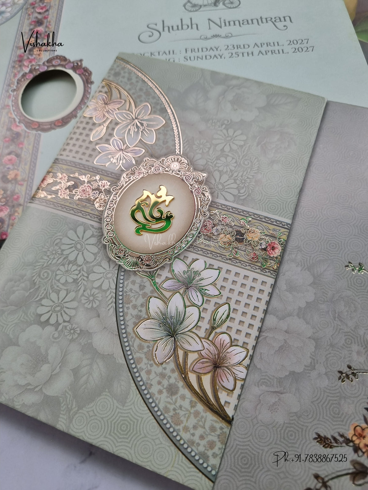 Acrylic Ganesh Ji Flower Hindu Jain invitation Cards CR-456 – image 2