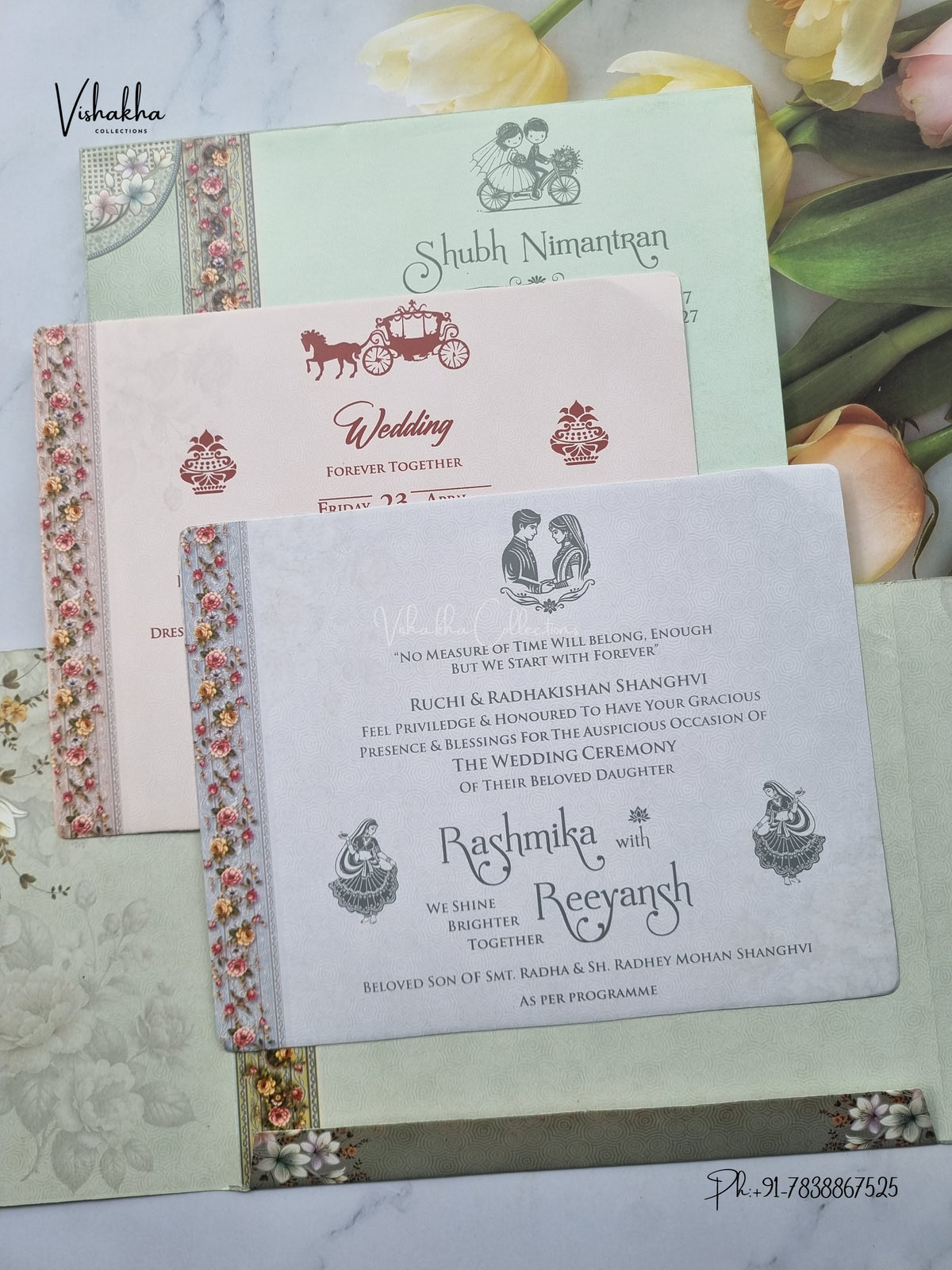 Acrylic Ganesh Ji Flower Hindu Jain invitation Cards CR-456 – image 3