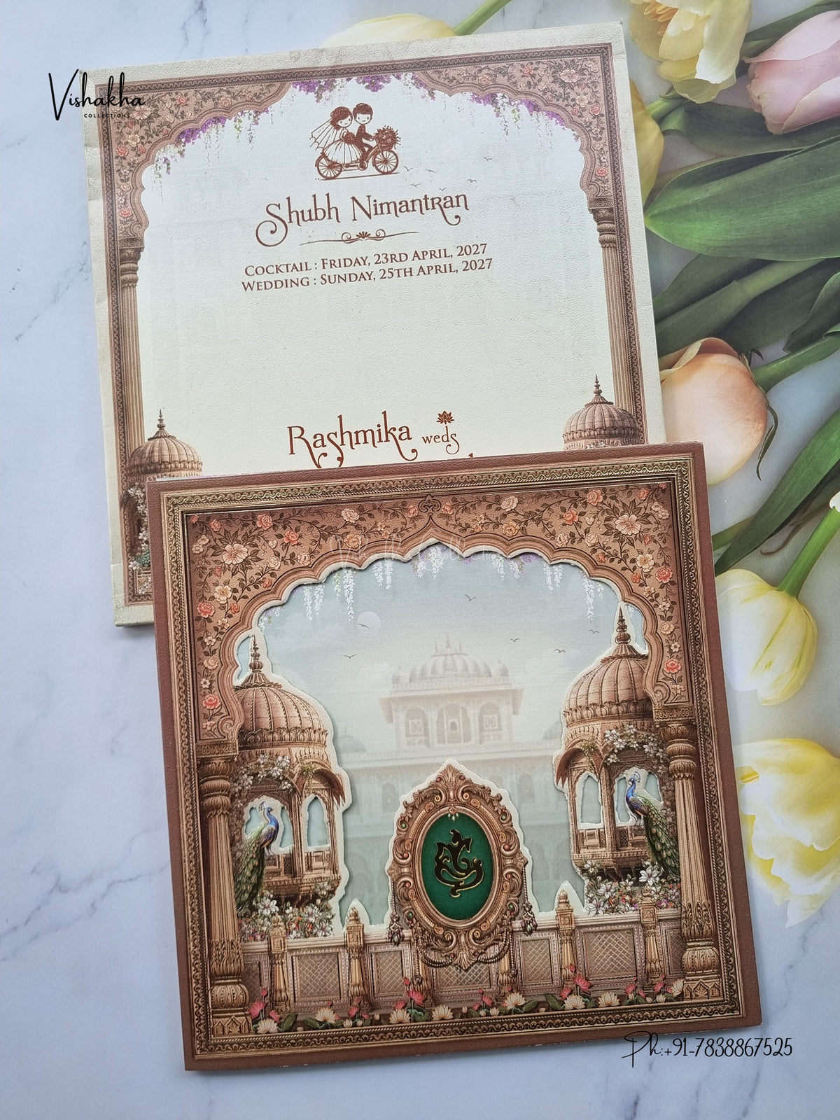 Laser Cut Acrylic Ganesh Ji Jharokha Raj Mahal Hindu Jain invitation Cards CR-457 – image 1