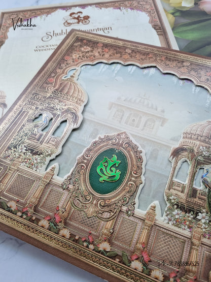 Laser Cut Acrylic Ganesh Ji Jharokha Raj Mahal Hindu Jain invitation Cards CR-457 – image 2