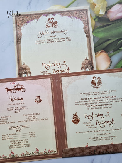 Laser Cut Acrylic Ganesh Ji Jharokha Raj Mahal Hindu Jain invitation Cards CR-457 – image 3