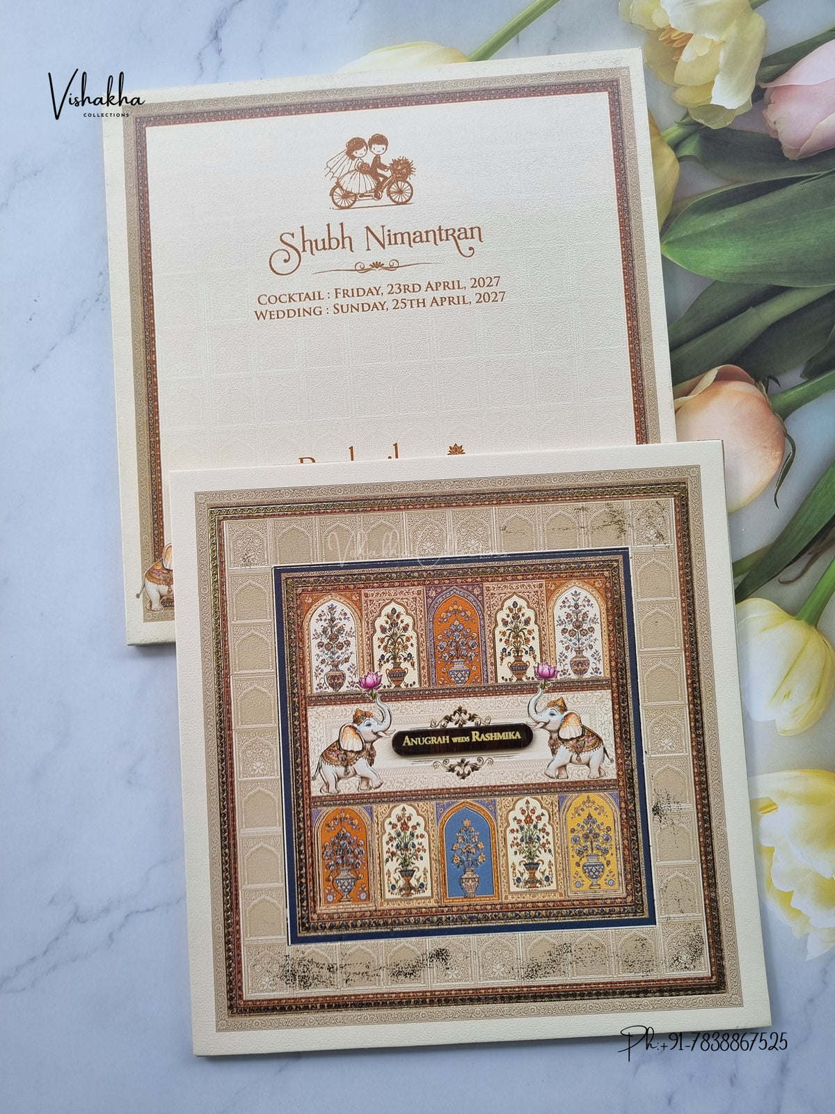 Acrylic Hathi Flower Hindu Muslim Christian Sikh Jain invitation Cards CR-459 – image 1